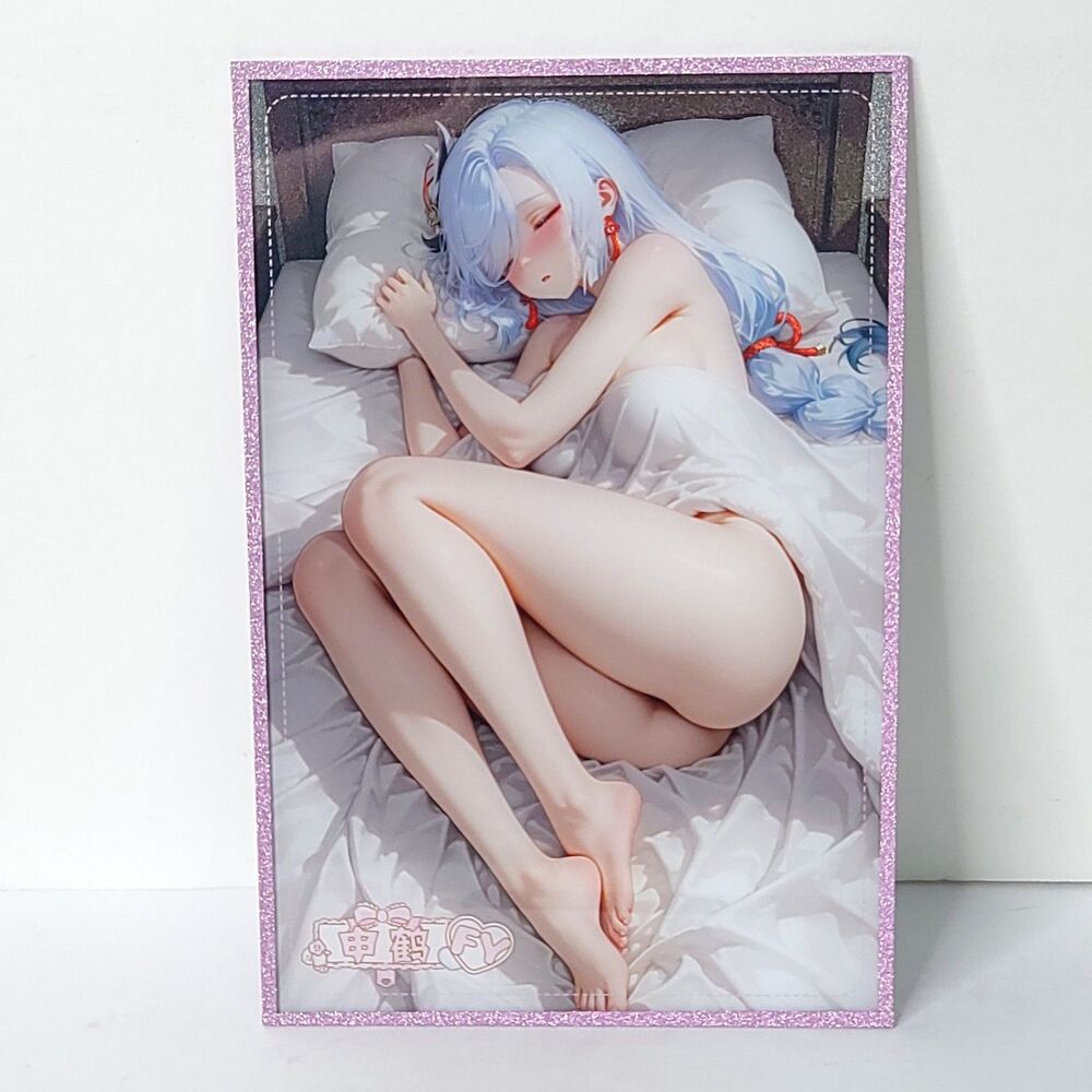 Shen He Sleeping Pink Glitter Waifu Card Anime Girl Wall Art Oversized Board A5